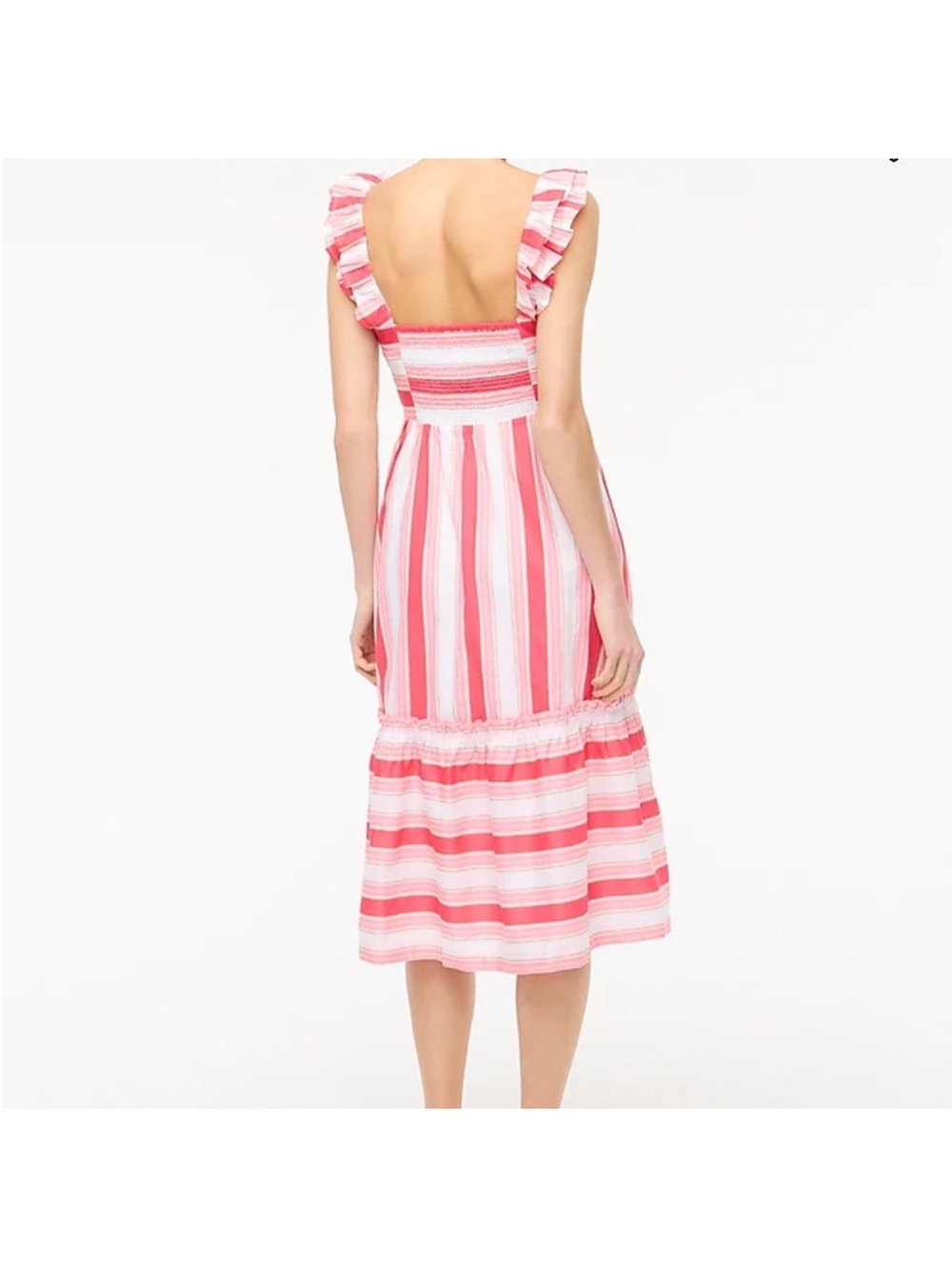 J. Crew sz 4 Pink & White Striped Sundress ruffle straps flounce hem sundress - Picture 2 of 15